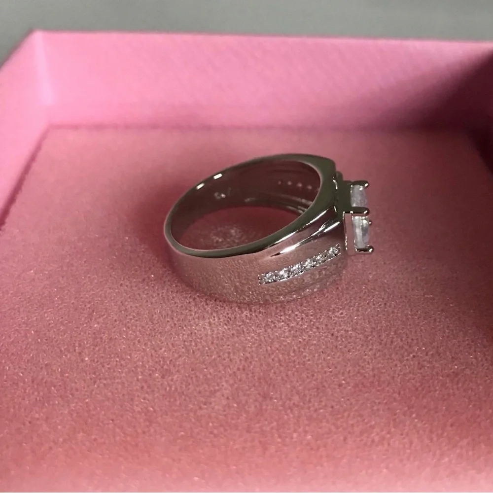 Men's Sterling Silver and CZ Accent Band Ring
